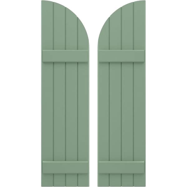 Ekena Millwork Americraft 4-Board (2 Batten) Wood Joined Board-n-Batten Shutters w/ Arch Top, ARW101BQ414X77TGH, PR ARW101BQ414X77TGH - main